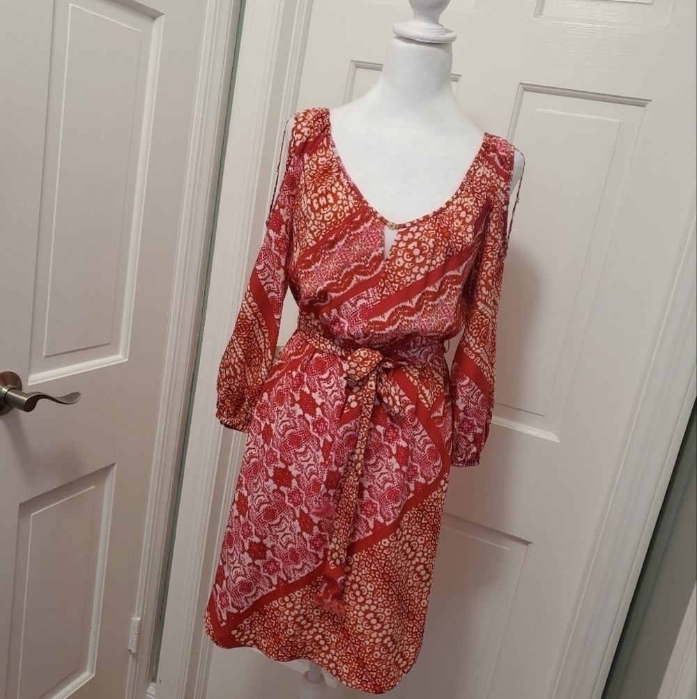 Yoana Baraschi Animal Print 100% Silk Dress Size 6, Belted, lightweight